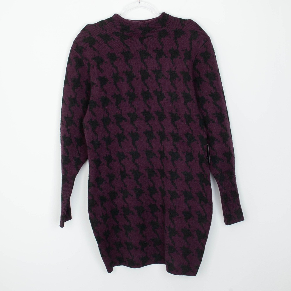 NWT Express Womens Purple Houndstooth Knit Balloon Sleeve Sweater Dress Size L